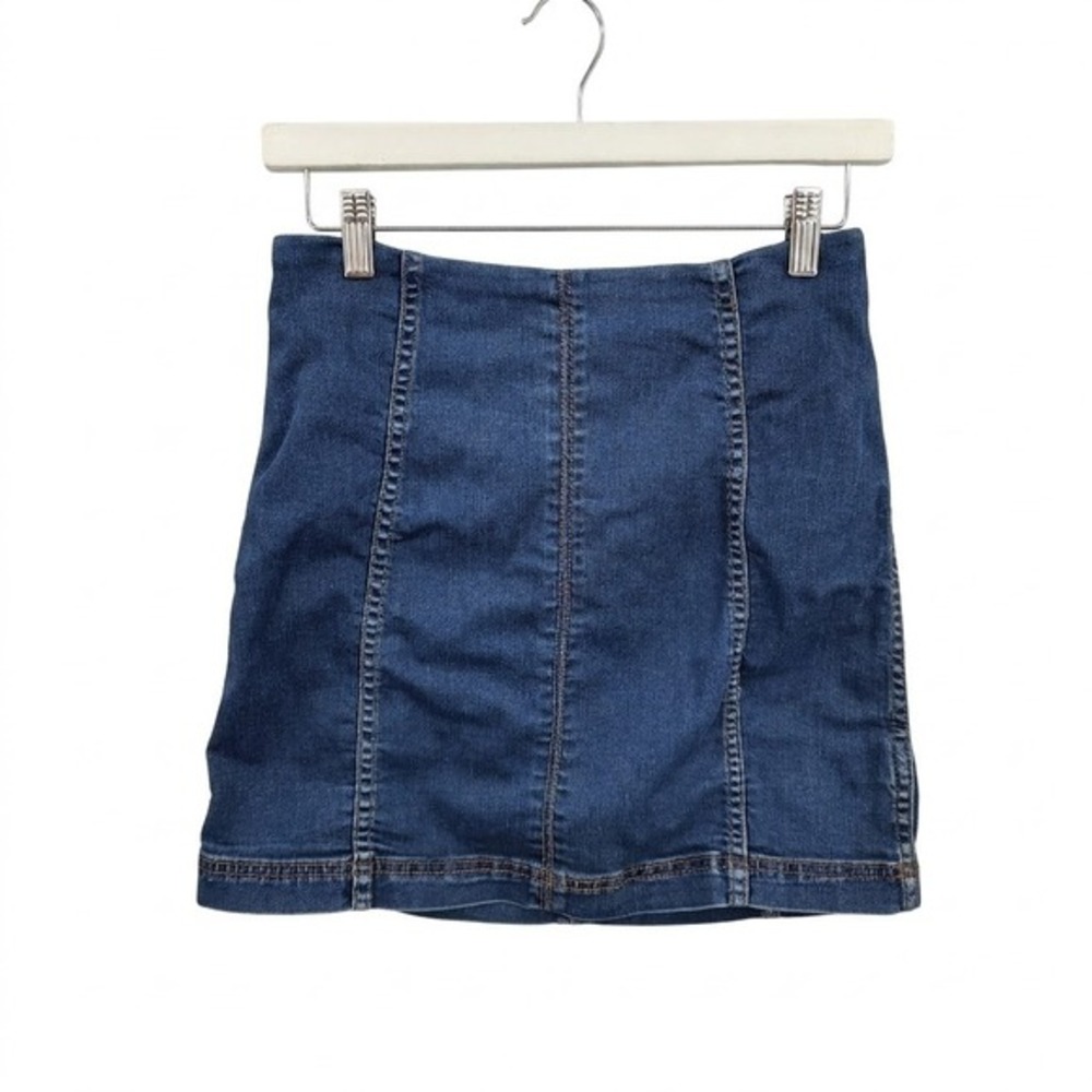Free People Women Y2K Boho Indie Festival Minimal Denim Mini Skirt 8 Blue Seamed